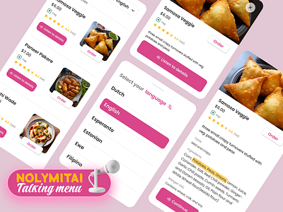 NolymitAI - Talking Menu app design food restaurent text to speech ui ux