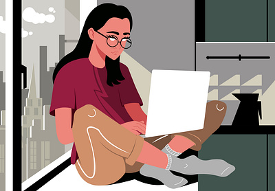 "Girl with Laptop" in vector branding character design design illustration ui vector