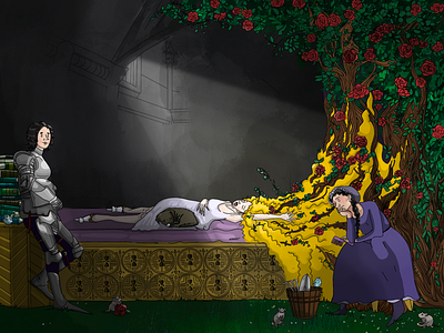 "Stuck" Sleeping Beauty Would Much Rather Sleep art character illustration drawing fairy tale fantasy illustration storybook