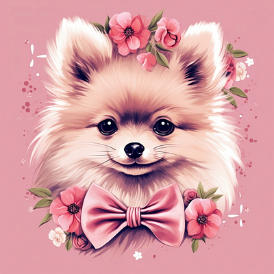 Pom Pom Princess: a Cute Pomeranian with a Big Pink Bow pomeranian design
