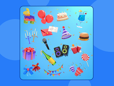 🎉Party Essentials 3d animation branding cinema 4d graphic design illustration motion graphics redshift