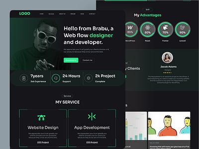 Portfolio landing page design clean design creative dark darkmode designer landingpage desigm minimal personal resume trensign ui design web webdite