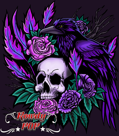 Raven colorful dark horror illustration raven skull tattoo