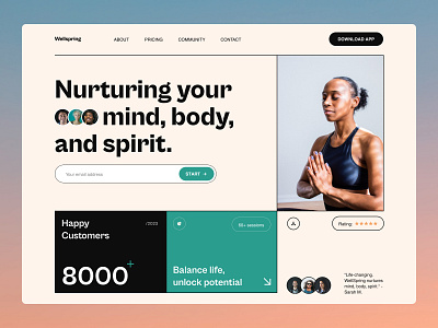 Wellspring - Wellness app website branding design graphic design landing page meditation saas ui web design wellness yoga