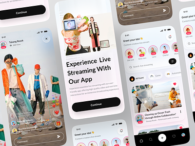 Streaming App Mobile Design app design clean conten creator content game live live app live streaming livestream mobile social media social media pack stories stream streamer streaming twitch twitch overlay ui ux