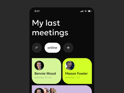 Meeting app concept app dark theme design minimalistic mobile ui