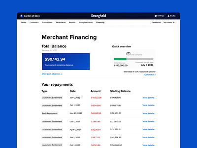 Stronghold® Merchant Financing blockchain dashboard design design fintech ui