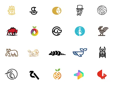 logos collection sale animal bear bird bison colorful dog face friut head juice lion logo man minimal viking woman