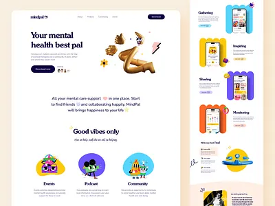 Mindpal Landing 🌈 - #VisualExploration 3d 3d art 3d design 3d illustration bold clean desktop graphics hero header homepage illustration landing landing page mental health retro ui ux web web design website
