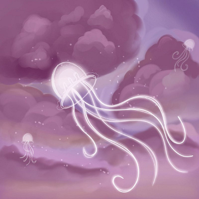 Jellyfish in the clouds book cover book illustration clouds concept design design illustration jellyfish