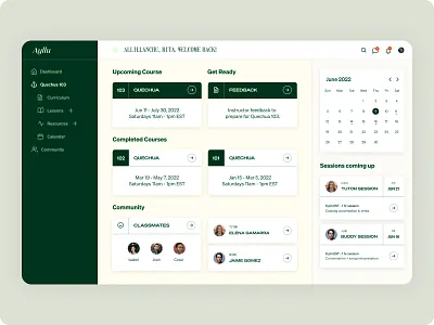 Ayllu Dashboard branding community dashboard design education learning minimalist typography ui ui design uiux ux ux design