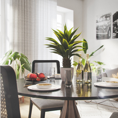 Dining Area 3d 3d art 3d modeling architecture archviz blender3d blender3dart design dining area illustration interior natural light plants props