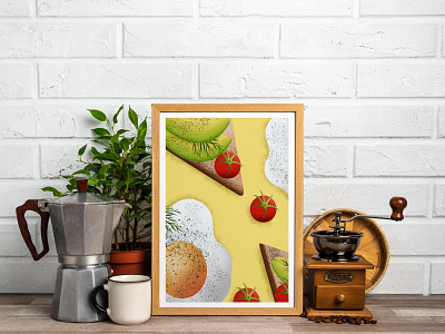 Kitchen poster design. avocado clean design digital art digitalillustration eggs food freelance illustration kitchen kitchen decor minimalism