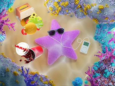 Better days 3d b3d blender blender3d character design device fish food illustration render sea summer ui