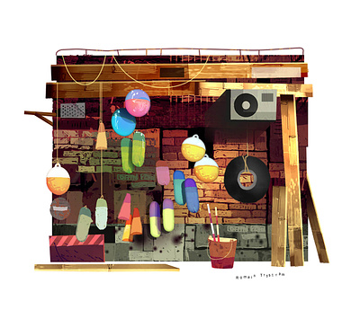 Bric à brac cabin color colorful discover find illustration lost objects place sea search texture things