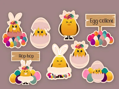 Easter chicken stickers animal cartoon character chicken cute animal stickers dance easter easter bunny easter egg easter stickers flower graphic design happy easter illustration planner stickers rabbit spring spring stickers stickers summer stickers