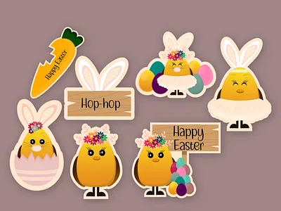 Easter stickers animal bunny cartoon character dance easter animal easter bunny easter character easter chicken easter egg easter stickers floral flowers graphic design happy easter illustration rabbit spring stickers stickers summer stickers