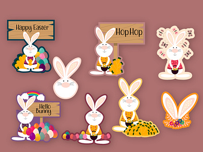 Easter bunny stickers animal bunny character cartoon character cute bunny easter animal easter bunny easter character easter egg easter rabbit floral flowers forest animal graphic design happy easter illustration spring spring animal stickers summer
