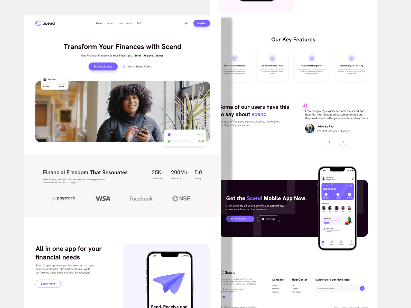 A fintech app landing page UI by Abayomi Tosin on Dribbble
