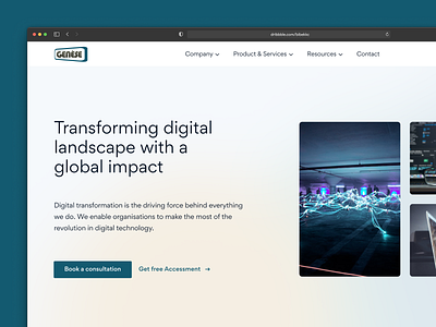 Landing page for Genese branding and identity design hero section landing page teal ui