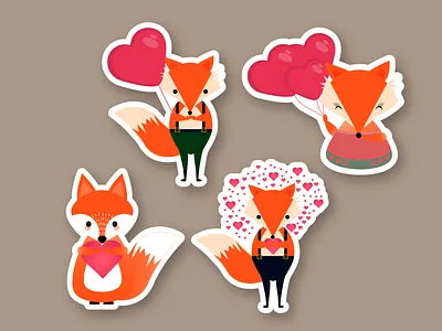Fox love animal cartoon cartoon fox character dog fox fox character fox character design fox design fox stickers graphic design hearts illustration love spring spring stickers stickers summer valentines day valentines stickers