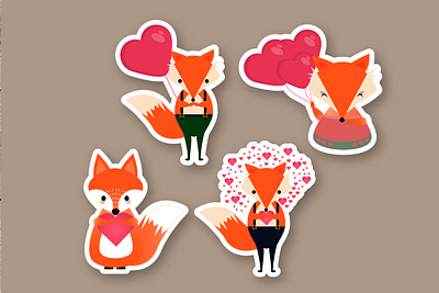 Fox love animal cartoon cartoon fox character dog fox fox character fox character design fox design fox stickers graphic design hearts illustration love spring spring stickers stickers summer valentines day valentines stickers