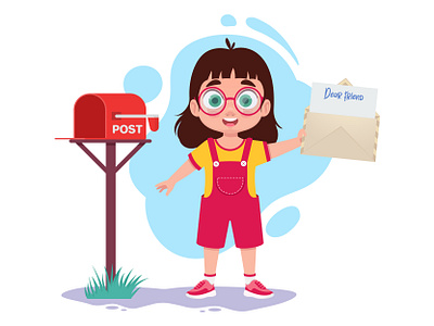 Cute girl with an envelope in her hands, a postman girl cartoon cartoon character cartoon girl character character animation character design character development child development design element envelope girl girl drawing graphic design mail mailbox postman receive letters send letters student vector illustration