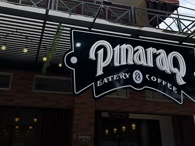 Signage Pinaraq brandidentity branding design eatery eateryandcoffee lettering logo logotype restaurant siganege type typeface typography vector