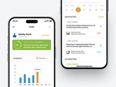 👷🏼 Stellar • Real Estate Maintenance Vendor App analytics assigned task business calendar chart dashboard app deadline maintenance mobile app design monthly goals notes operations product app real estate saas set priorities task manage upcoming task user profile vendor