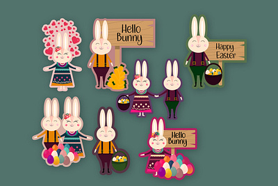 Easter bunny stickers animal bunny character stickers cartoon character easter animal easter bunny easter character easter egg easter stickers graphic design happy easter hearts holiday stickers illustration love rabbit spring stickers stickers summer stickers valentines