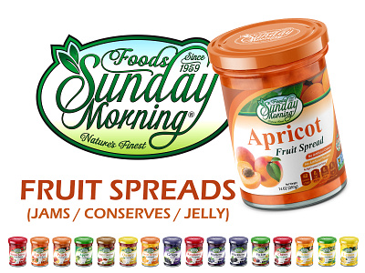 Sunday Morning Foods - Fruit Spreads 3d brand identity branding conserve fruit spread fruits jam jar design label design labeling package design packaging usa