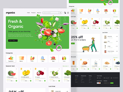Organica | Grocery E-Commerce UI | Website cleanui design ecommerceui framtotable freshconcepts grocery groceryecommerce intuitivenavigation naturalinspiration organicdesign organicgrocerydesign ui uiuxdesign usercentric ux wholesomeaesthetics