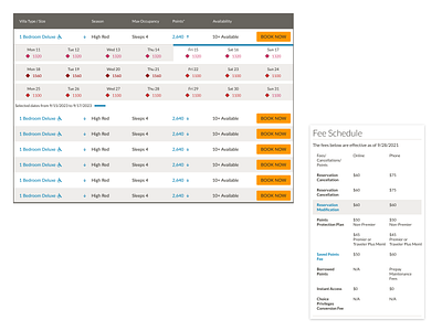 Booking & Fee Schedule Tables design systems ui ux