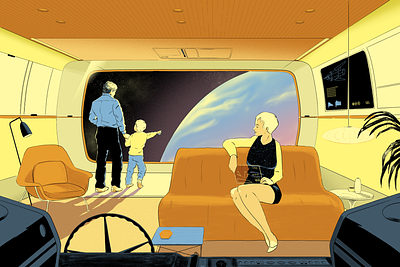 Techno Optimism / Retro futurism drawing family illustration planet retro futurism scifi spaceship