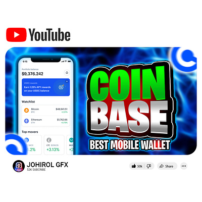 Coin base thumbnail design bitcointhumbnail businessthumbnail creativethumbnail financethumbnail gfxjohirol johirolgfx youtubethumbnaildesign