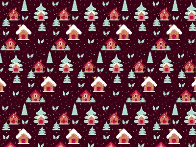 Christmas gingerbread house pattern animal cartoon cartoon house cartoon pattern character christmas character christmas house christmas patter design forest gingerbread house graphic design illustration kids pattern pattern purple patter stickers winter digital paper winter house xmas pattern