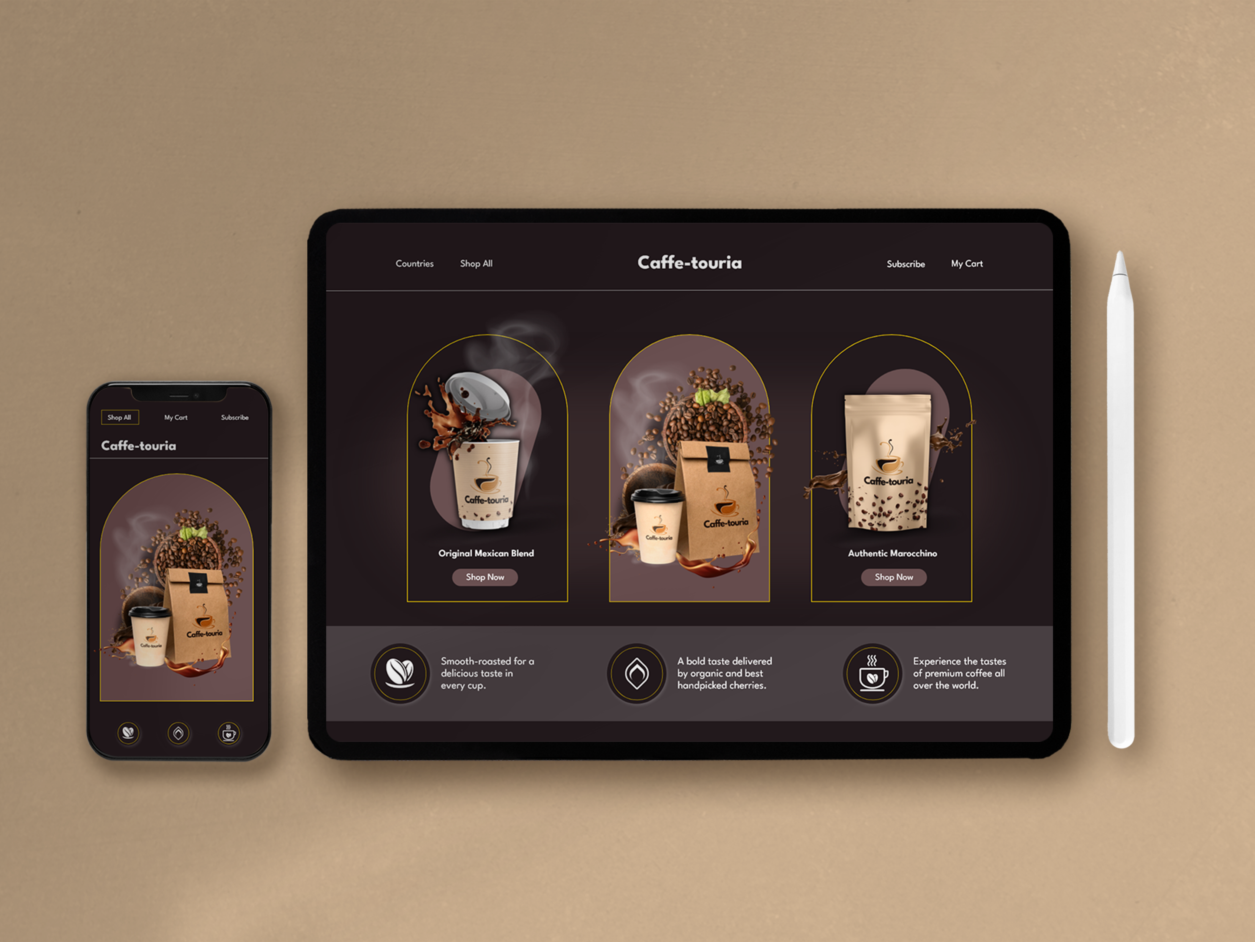 Caffe-Touria : Landing Page UI Design branding graphic design logo typography ui