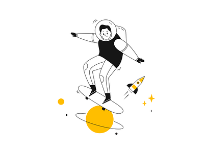 Astronaut in the universe 🚀 astronout branding design flat graphic design illustration logo planet rocket skateboards ui universe vector website