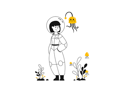 Astronaut with octopus 🐙 aliens astronaut branding design flat girl graphic design illustration logo octopus planet ui universe vector website