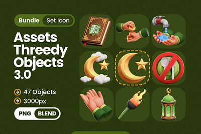 RAMADAN OBJECT 3D ICONS crescent moon design graphic design hand islamic mosque quran ramadan wash zakat