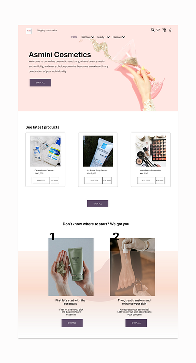 Asmini e-commerce website ui ux