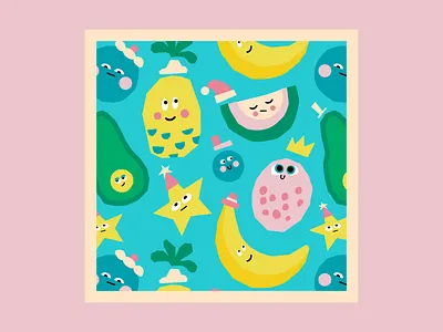 Tropical Fruits Kids Seamless Repeat Pattern Design cherbear creative cute fruits illustration kids illustration pattern vector