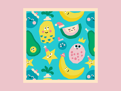 Tropical Fruits Kids Seamless Repeat Pattern Design cherbear creative cute fruits illustration kids illustration pattern vector