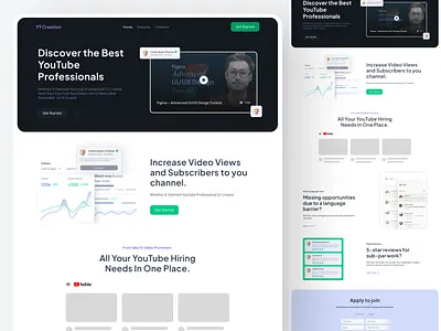 YouTube Ceation— Landing Page Design Concept. app creative creative design creators design figma freelancer graphic design landing page saas ui uiux video editing web design webapp youtube youtube promotion