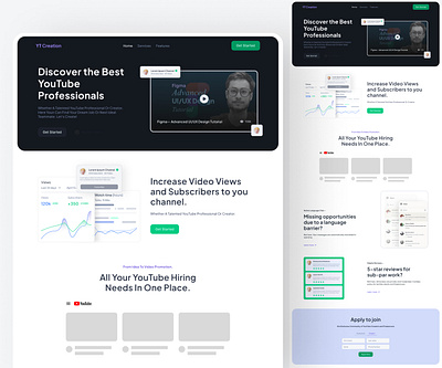 YouTube Ceation— Landing Page Design Concept. app creative creative design creators design figma freelancer graphic design landing page saas ui uiux video editing web design webapp youtube youtube promotion