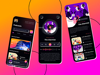 Pody: Immerse Yourself in Limitless Audio Delight (Dark mode) audio audio player design fluttertop livestream microphone minimal mobile music new app design podcast podcast app podcast art podcast cover podcasting podcasts radio stream streaming app uiux