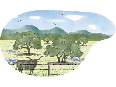Hill Country - Landscape Vignette environmental illustration