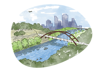 Austin River - Landscape Vignette environmental illustration
