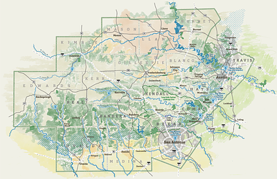 Hill Country Illustrated Map environmental illustrated map landscape illustration map design