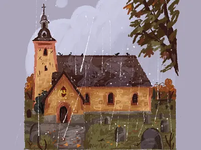 Ösmo Kyrka Animation 2d animation background background art church graveyard illustration raining